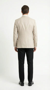 Zacchi Men’s Beige Hopsack Blazer – Classic Two Button Sport Coat with Peak Lapel Formal Jacket
