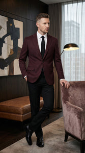 Men’s Burgundy Pinstripe Blazer – Classic Tailored Formal Jacket for Business, Office and Evening Wear