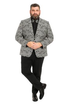 Men’s Black and Silver Paisley Tuxedo Jacket – Slim Fit Dinner Blazer with Matching Bow Tie with Black Pants