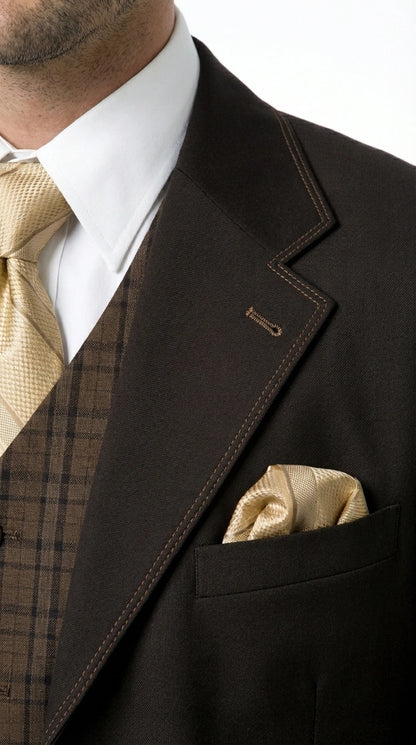 Men’s Dark choclate Brown Three Buttons 3 Piece Suit – Classic Brown 3PC Wedding, Church and Business Formal Suit for Men