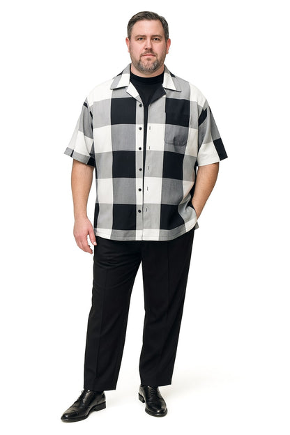 Mens Black and White Checkered Short Sleeve Shirt Set – Casual Two-Piece Summer Outfit - Image 3