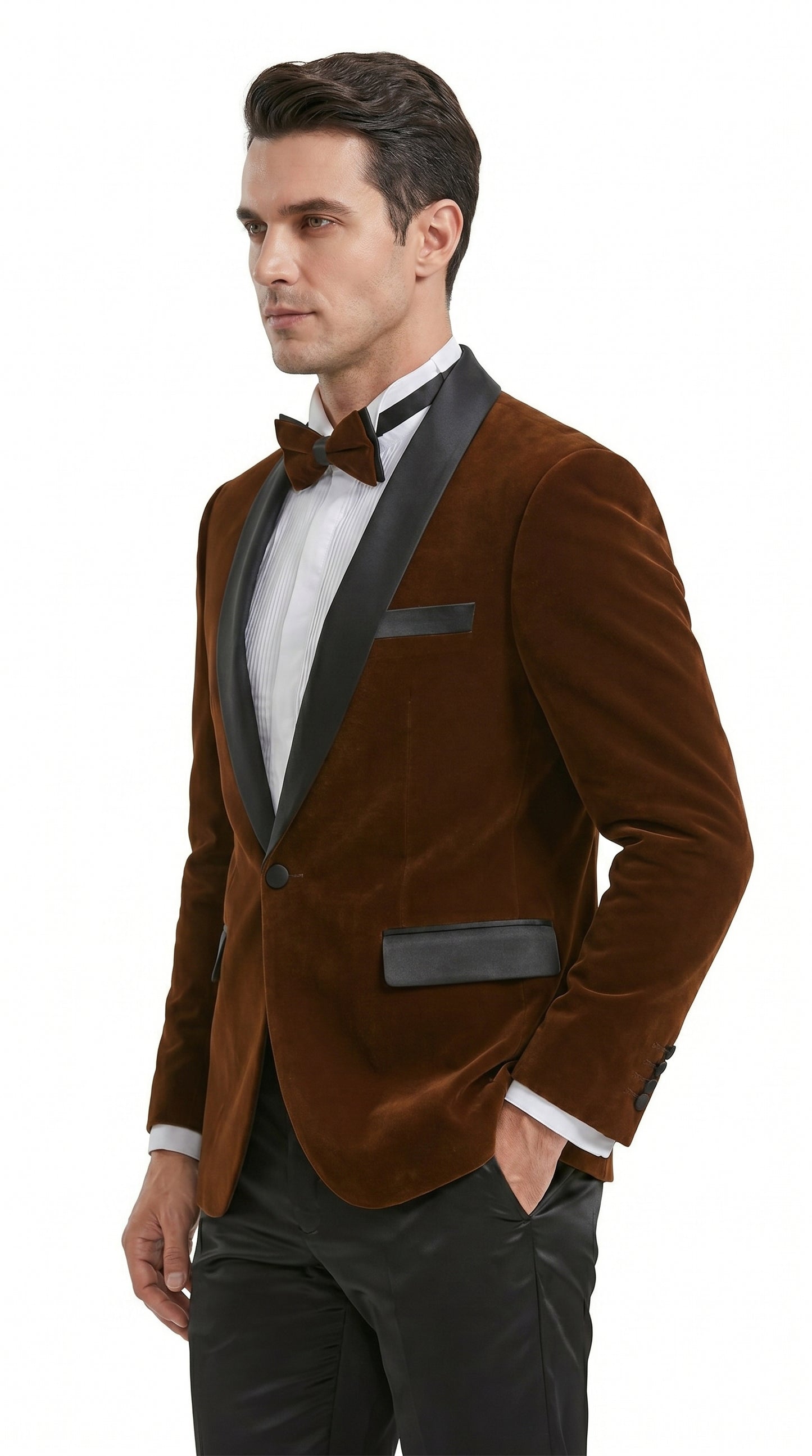 Men’s Brown Camel Bronze Velvet Tuxedo Jacket, Shawl Lapel Wedding Prom Dinner Blazer - Blazer Sportcoat
