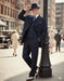 Men’s 1920s Navy Blue Zoot Suit with Fedora Hat and Wingtip Shoes – Classic Gangster 3-Piece Long  - Classic Fit Pleated Pants