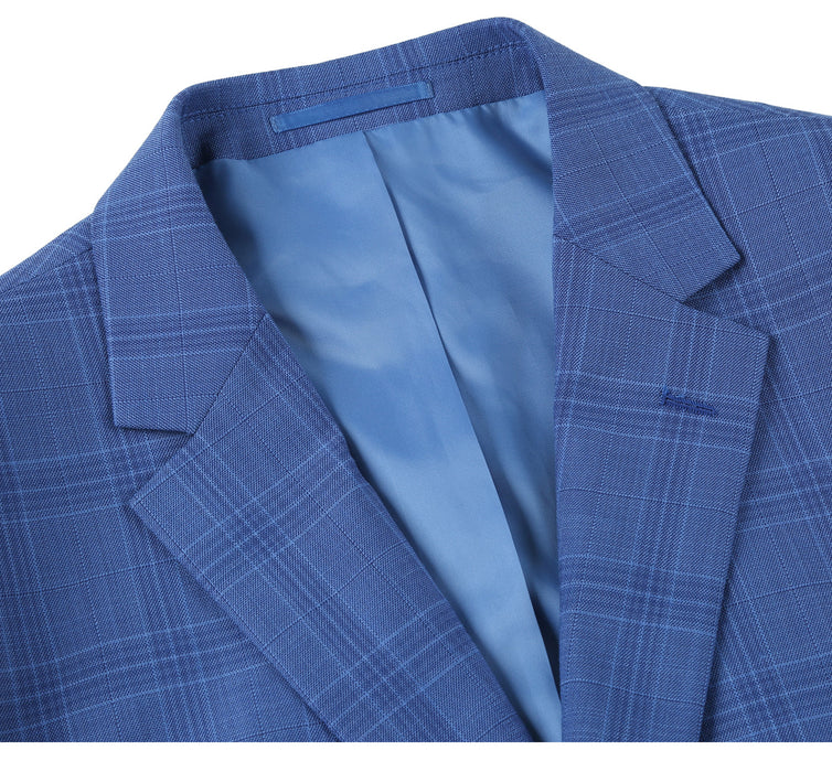 293-10 Men's 2-Piece Slim Fit Windowpane Check Dress Stretch Suit