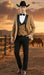 Mens Western Cowboy Tuxedo – Tan and Black 3-Piece Suit with Satin Lapel and Vest in Mocca Coffee Color