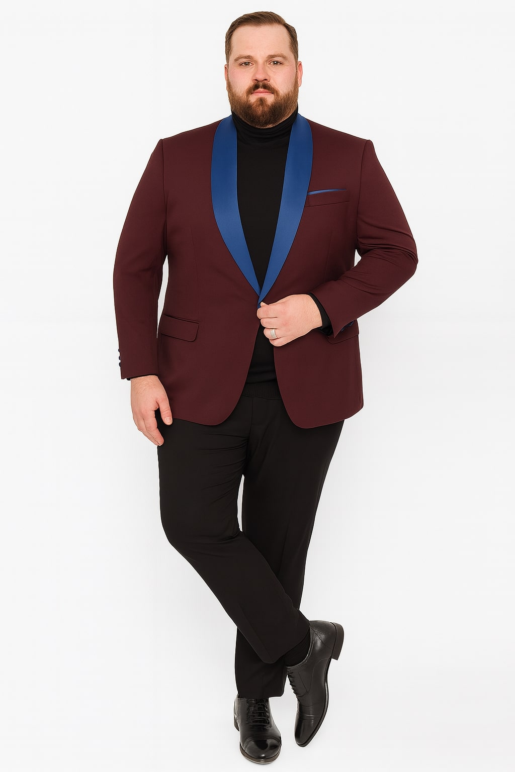 Mens Burgundy Tuxedo Dinner Jacket Blazer with Blue Satin Shawl Lapel  Wedding and Party Jacket - Image 5