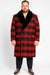 Mens Red and Black Plaid Wool Overcoat with Black Faux Fur Shawl Collar – Double-Breasted Winter Coat - Tartan Design