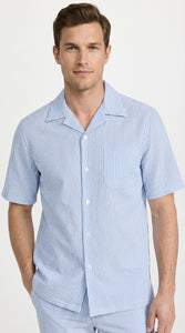 Mens Light Blue Seersucker Walking Suit Set – Casual Summer Short Sleeve Outfit with Matching Pants Lightweight Two Piece Set