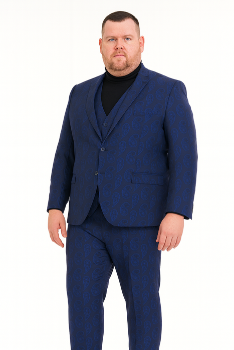 Men’s Saphire Blue Paisley 3-Piece Suit – Slim Fit Designer Tuxedo Set for Weddings and Formal Events in Cobalt Blue Color