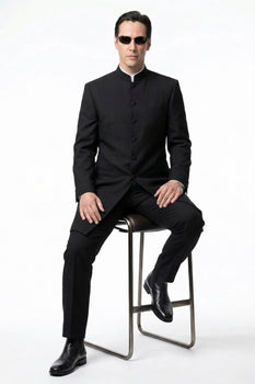 Men’s Black Coat Matrix Keanu Reeves Inspired Long Coat – Classic Mandarin Collar Formal Overcoat, Stylish Winter Trench Coat, Neo Style Jacket