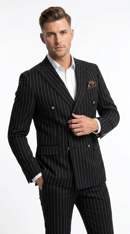 Men's Black Pinstripe Tuxedo Suit – Classic  & 1920s Gangster Formal Wear Vintage 1940s 1930s Look