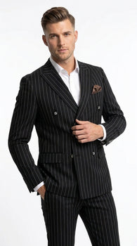 Men's Black Pinstripe Tuxedo Suit – Classic  & 1920s Gangster Formal Wear Vintage 1940s 1930s Look