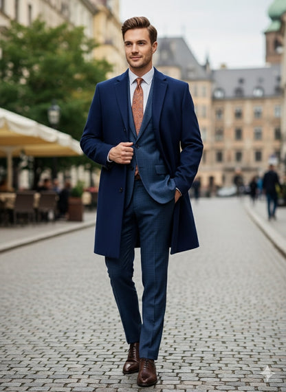 Mens Cobalt Blue Wool and Cashmere Car Coat Overcoat – Classic Winter Topcoat for Indigo Sapphire Color (light Navy Dark Royal) - Image 5