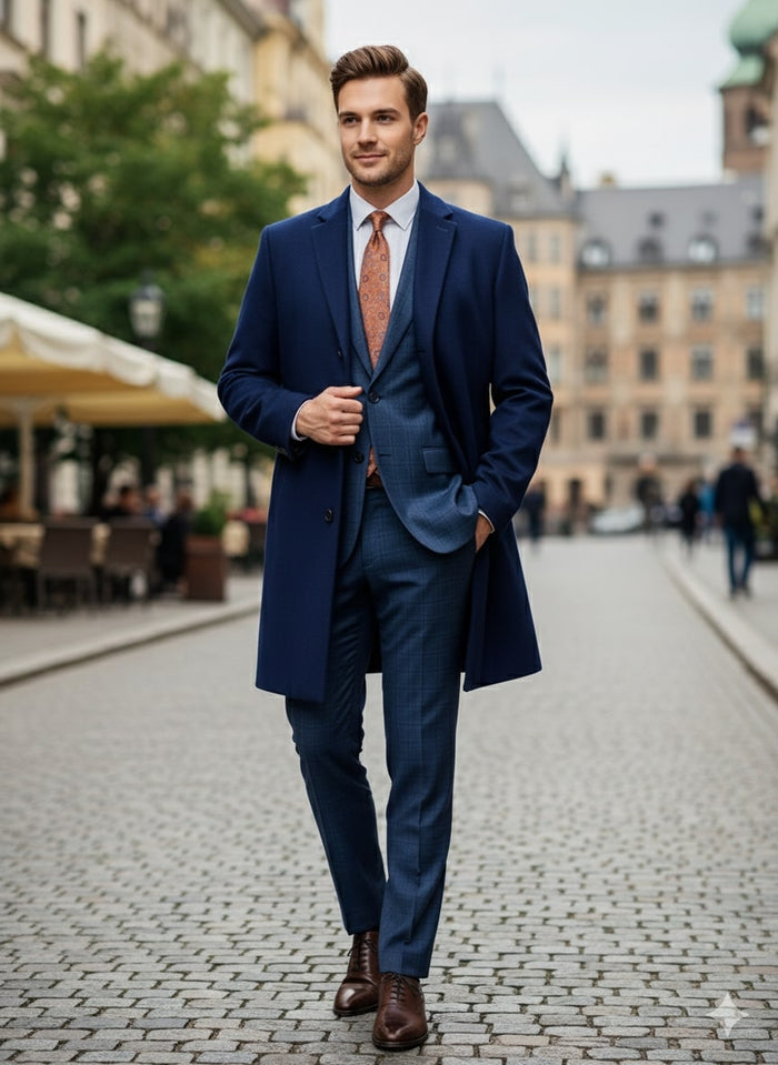 Mens Cobalt Blue Wool and Cashmere Car Coat Overcoat – Classic Winter Topcoat for Indigo Sapphire Color (light Navy Dark Royal) - Image 5