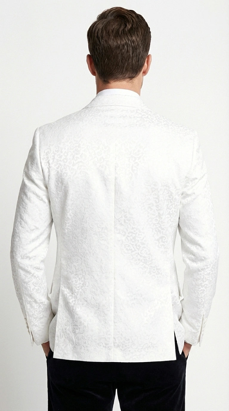 Men’s White Disco Blazer 1980s Sequin Style Jacket – Lapel Collar Party Blazer, Formal Evening Wear, Halloween Masquerade Club Outfit