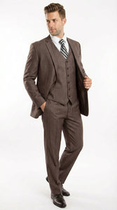 Men’s Brown Sharkskin 3 Piece Suit – Textured Two Button Vested Business Formal Suit for Wedding, Party Wear Vested
