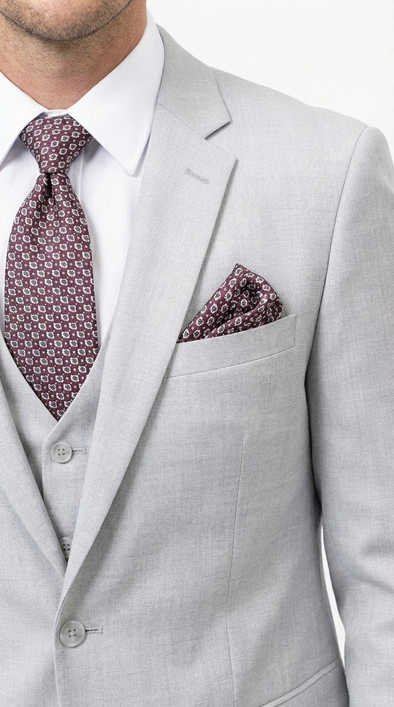 Men’s Light Grey Sharkskin 3 Piece Suit – Two Button Vested Modern Formal Business Suit for Wedding in silver Ice Gray Modern Fit