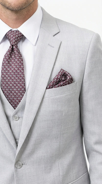 Men’s Light Grey Sharkskin 3 Piece Suit – Two Button Vested Modern Formal Business Suit for Wedding in silver Ice Gray Modern Fit