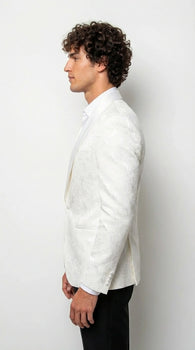 Men’s White Paisley Disco Blazer 1980s Style Jacket – Shawl Lapel Formal Party Blazer, Elegant Masquerade Club Wear, Stylish Evening Outfit
