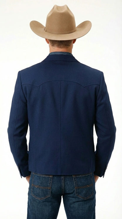 Mens Navy Blue Western Blazer Set – Cowboy Style Jacket and Pants Outfit Classic Country Western Blazer