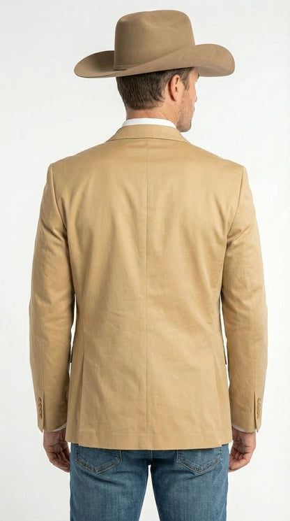 Men’s Tan Camel British khaki Western Blazer – Two Button Classic Casual Sport Coat - Cowboy Country Coat