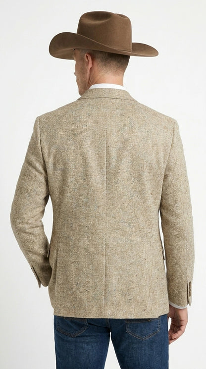 Men’s Light Tan Sand Tweed Cowboy Blazer – Country Style Western Jacket for Casual, Ranch, Saco Para Vaquero