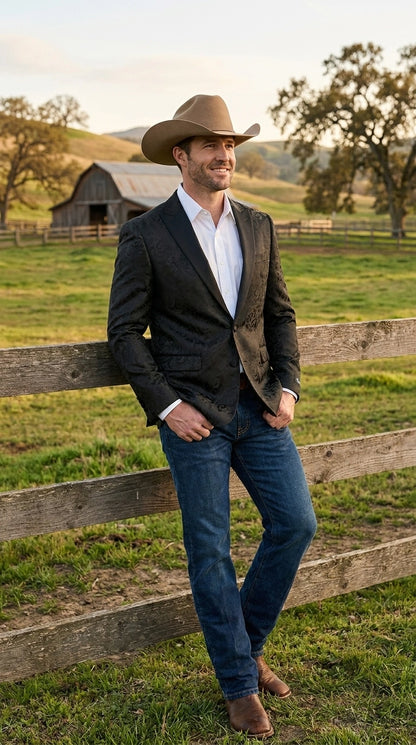 Men’s Black Paisley Western Cowboy Blazer – Classic Western Style Formal Jacket, Elegant Country Blazer Coat - saco para vaquero