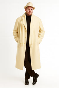 Men’s Long Cream Overcoat Wool Fabric in Ivory Off White Color Full length