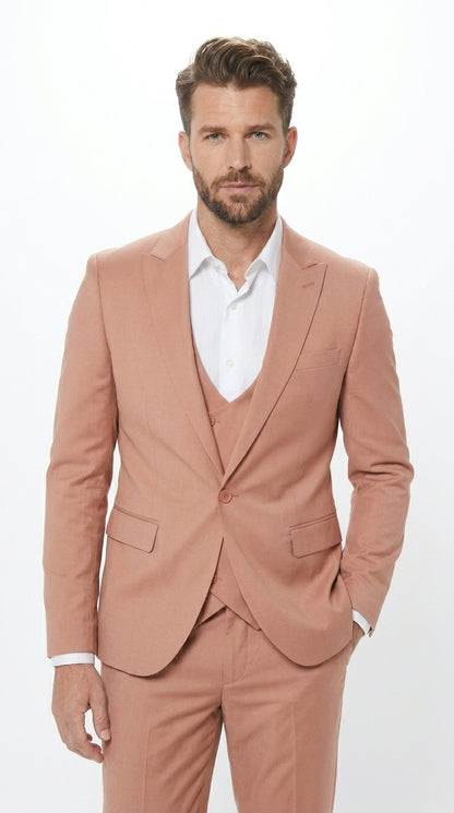 Men’s Peach Light Brown 3 Piece Suit – Wedding & Prom Formal Suit Set, Blazer Pants Double breasted vest