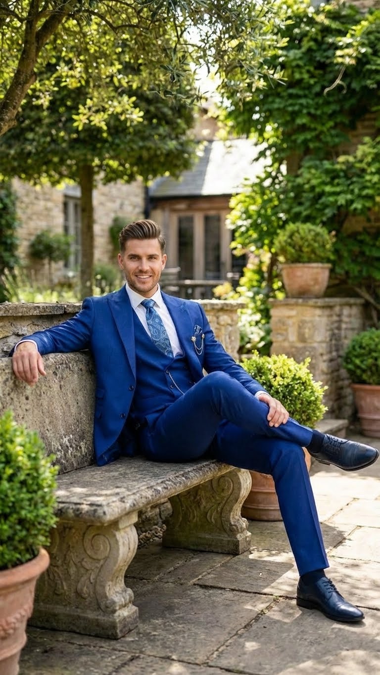 Men’s Royal Blue 3 Piece Suit Set with Vest – Formal Wedding and Party Wear Suit - Saphire Cobalt blue Modern Fit