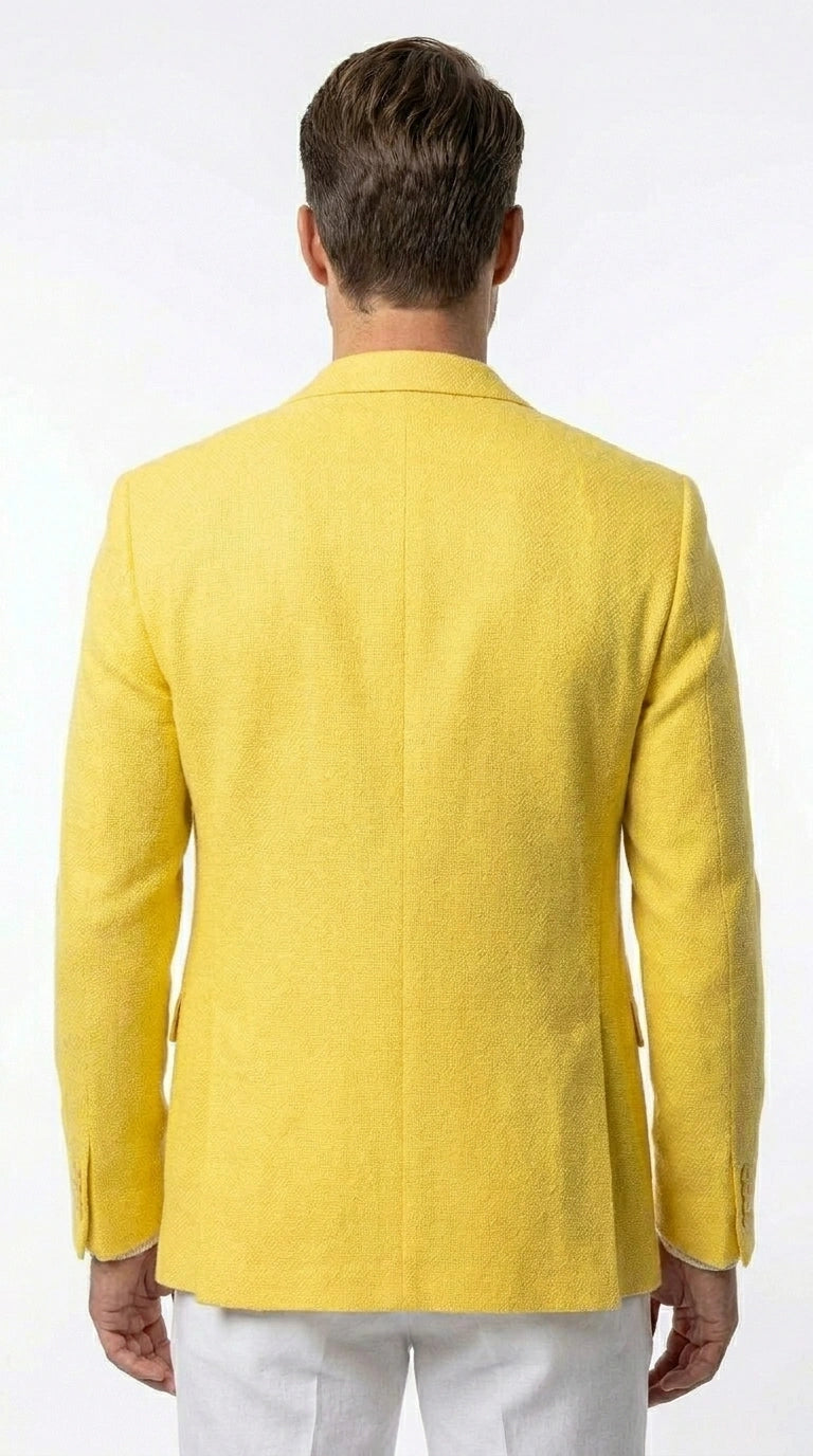 Zacci Brand Men’s Lemon Yellow Blazer Peak Lapel Hopsack Weave – Elegant Formal Blazer Jacket for Wedding, Party, Prom and Smart Casual Wear