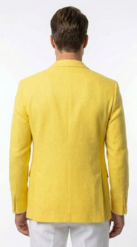 Zacci Brand Men’s Lemon Yellow Blazer Peak Lapel Hopsack Weave – Elegant Formal Blazer Jacket for Wedding, Party, Prom and Smart Casual Wear