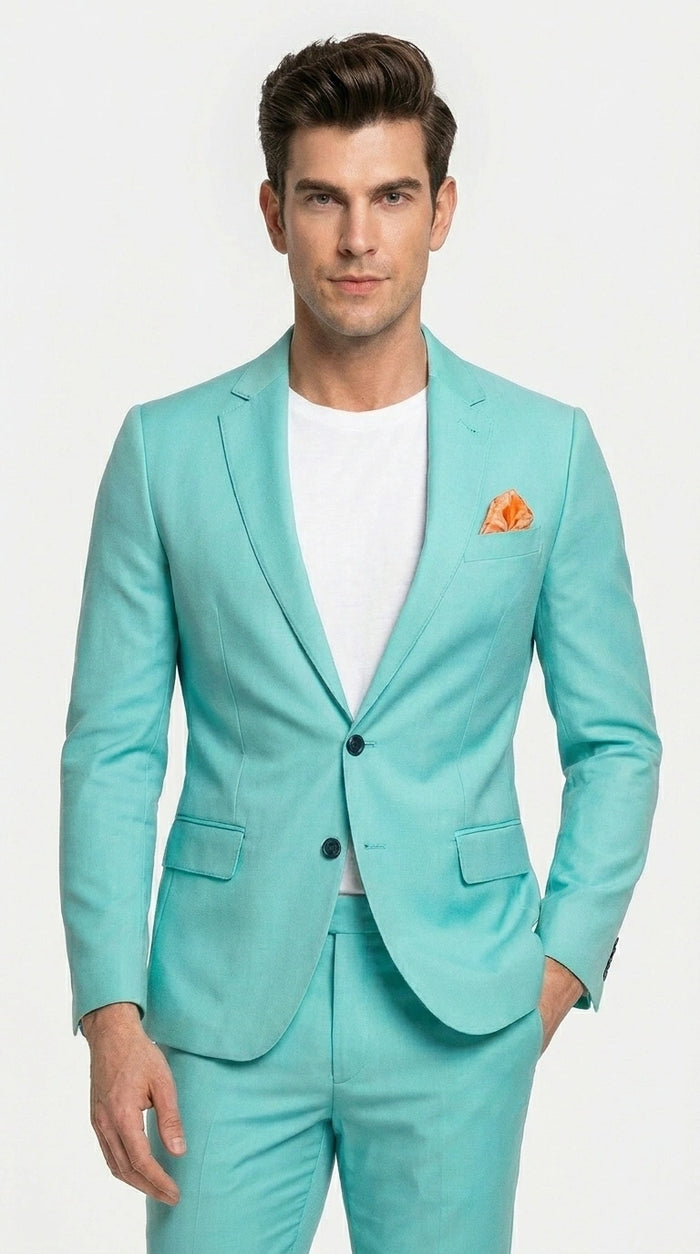 Men’s Turquoise 2 Piece Suit with Jacket and Pants, Formal Wedding Suit for Prom, Parties, Summer Events, and Special Occasions Modern Fit