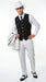 Men’s White Pinstripe 1920s Gangster 3 Piece Suit, Black Contrast Formal Costume Suit for Parties, Prom, Weddings, and Theme Events