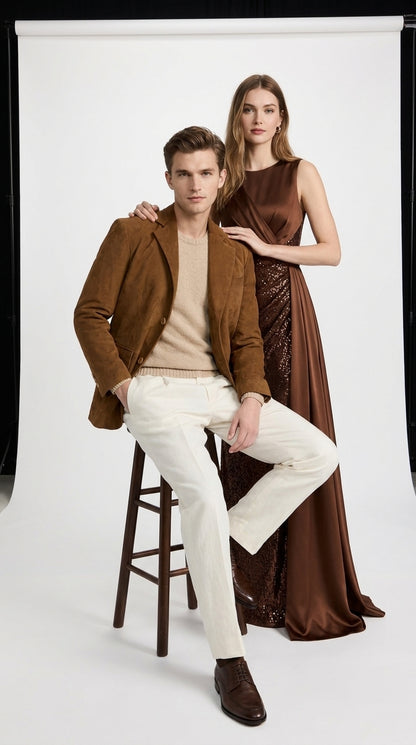 Men’s Camel Brown Suede Leather Blazer – Classic Two Button Suede Sport Coat