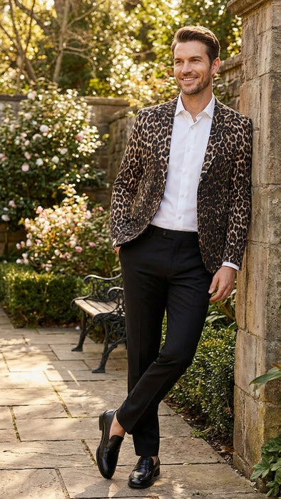Men’s Leopard Print Blazer – Slim Fit Statement Jacket for Evening, Party, and Fashion Wear