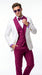 White and Burgundy Tuxedo Wedding Suit for Men – White Dinner Jacket with Burgundy Vest, Pants and Bow Tie