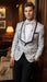Men’s White and Navy Blue Lapel  Floral Jacquard Blazer with Contrast Shawl Lapel – Luxury Wedding and Party Wear Jacket paisley Tuxedo Navy Pants
