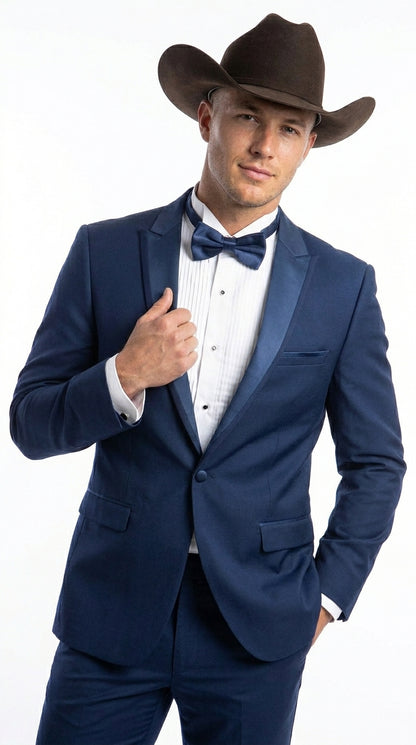 Men’s Saphire Indigo Blue Western Tuxedo Suit, Formal Wedding Prom Cowboy Tuxedo with Blue