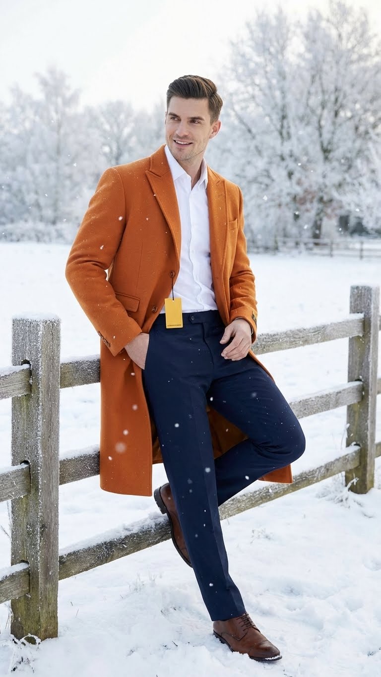 Men’s Orange - Rust Wool Blend Long Overcoat – Topcoat Carcoat Topcoat