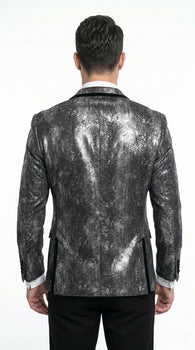 Men’s Black and Charcoal Gray Snakeskin Print Blazer, Animial Exotic Skin Alligator Crocodile Texture