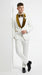 Men’s White Paisley 3 Piece With Vest Prom Tuxedo with Gold Velvet Shawl Lapel, Formal Wedding Suit Set