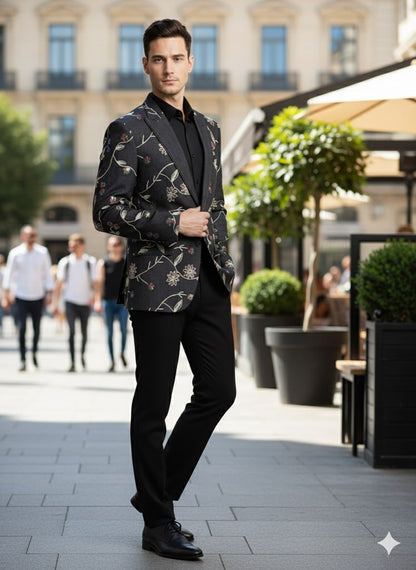 Luxury Black Floral Embroidered Blazer for Men – Designer Party and Wedding Wear Jacket - Image 5