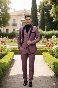 Men's Rose Pink Tuxedo Suit – Luxury Three-Piece Formal Wear with Black Satin Lapel Dusty Mauve Color - Image 5