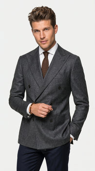 Men’s Charcoal Double Breasted Blazer, Formal Wedding Business Casual Sport Coat Jacket Wool Fabric