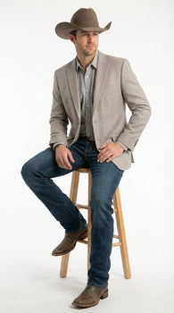 Mens Textured  Light Grey Western Blazer – Cowboy Style Casual Sport Coat for Men Classic Western Jacket