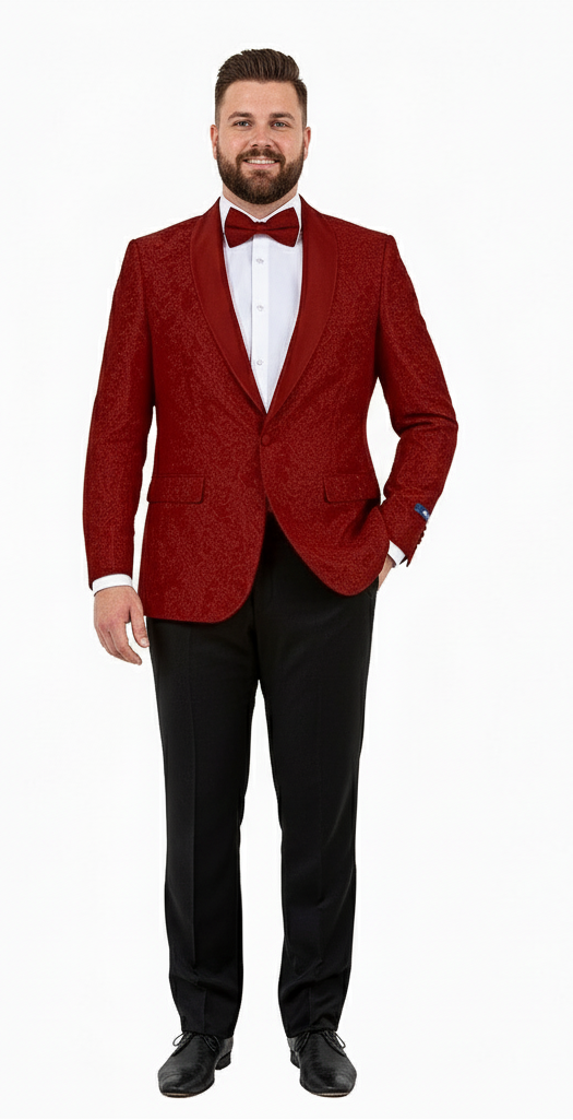Big and Tall Men’s Burgundy Paisley Tuxedo Jacket – Satin Shawl Lapel Blazer with Bow Tie for Weddings, Proms, and Special Events - Image 5