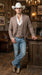 Men’s Light Grey Cowboy Blazer with Double breasted Vest – Western Two Piece Suit Pants included
