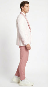 Men’s Cream and Rose Pink Prom Suit – Cream Tuxedo Jacket with Rose Pink Pants and Shawl Lapel Formal Suit for Prom and Wedding