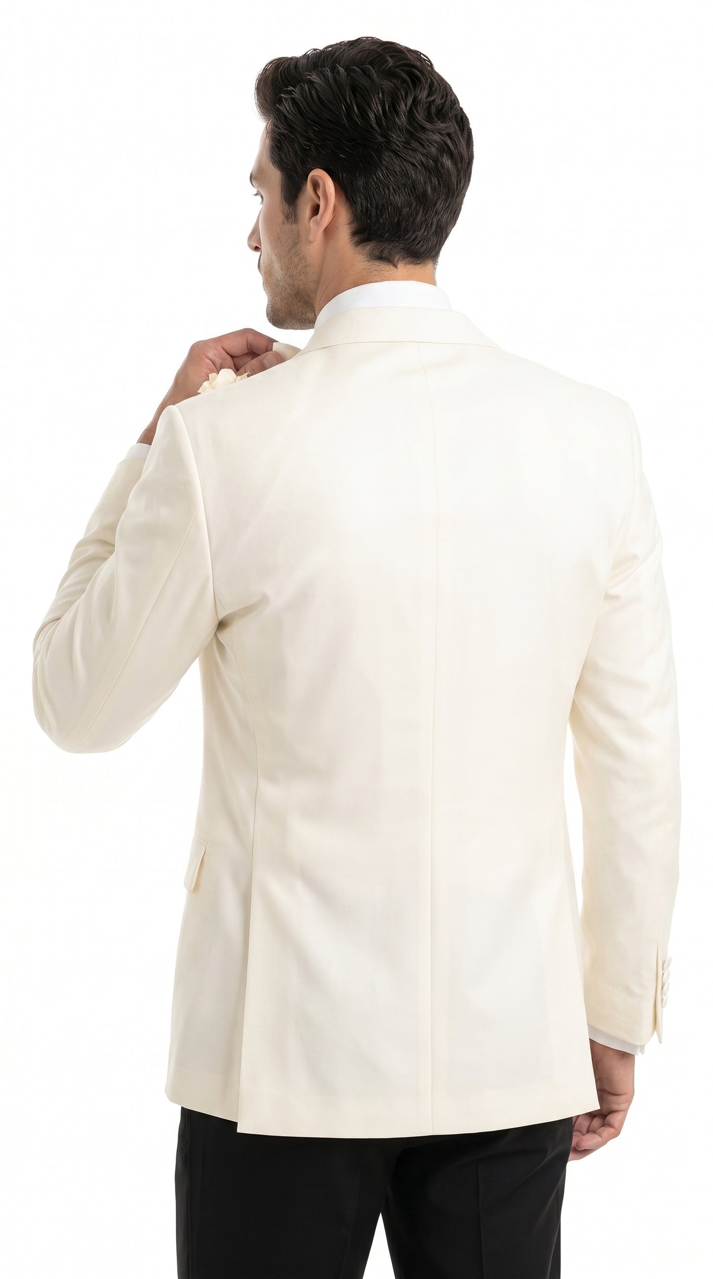 Men’s Ivory Double Breasted Dinner Jacket, Peak Lapel Formal Wedding Prom Tuxedo Blazer in cream off white color